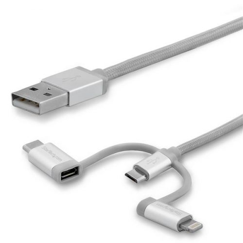 Cable de 2m USB Multi Carga - Lightning, USB C, Micro USB