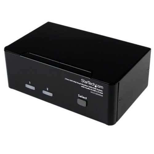 Conmutador Switch KVM 2 Puertos Doble Monitor DVI VGA Audio