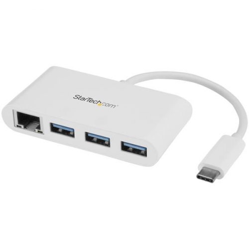 Concentrador USB 3.0 USB-C a 3 Puertos USB-A y Red Blanco