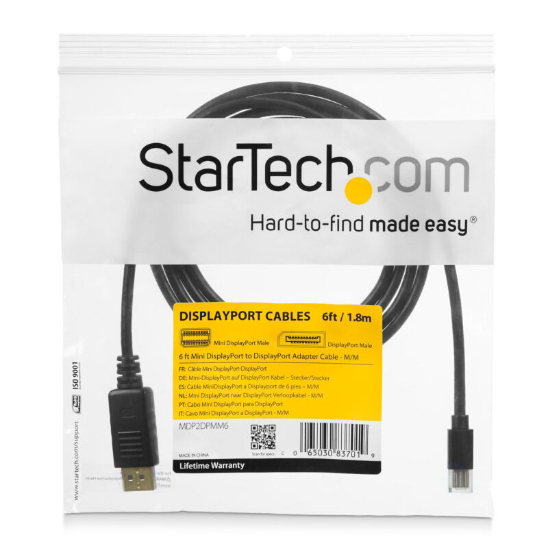 Cable Adaptador de 1,8mts Mini DisplayPort 1.2 a DP 4k - Imagen 5