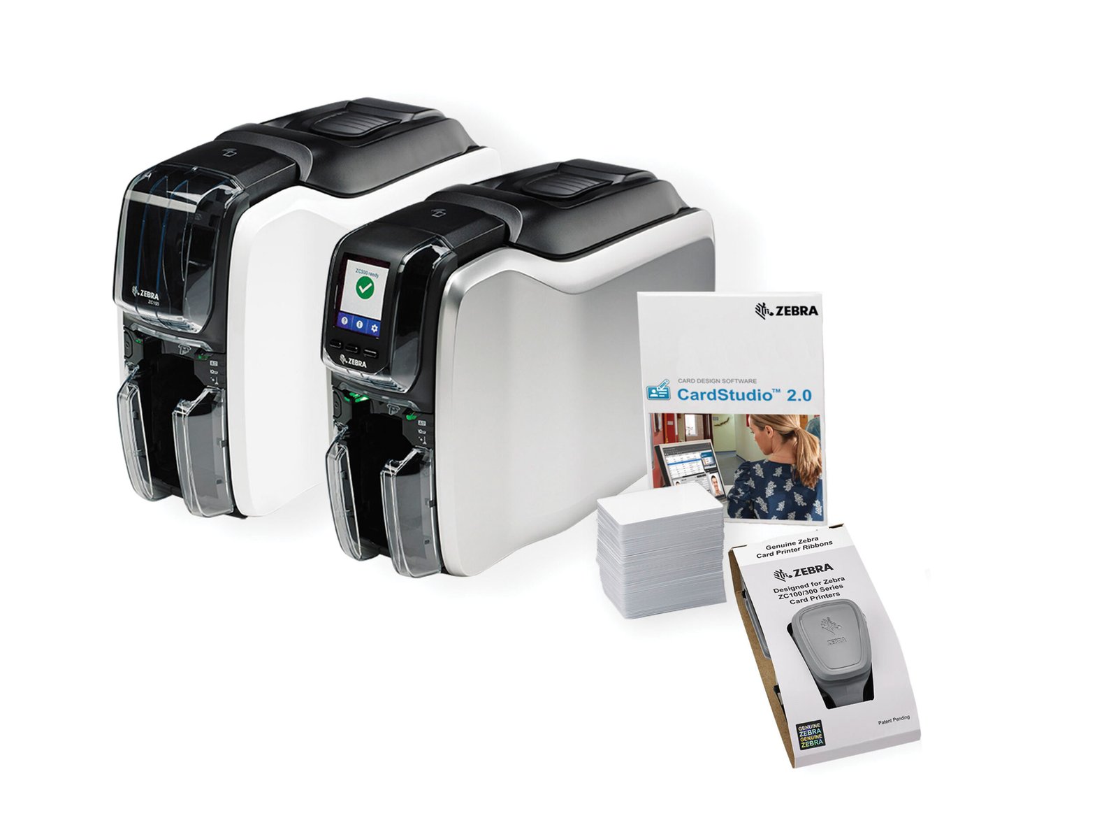 Kit Impresora de Credenciales Zebra ZC300 Una Cara QuikCard (200 tarjetas + cinta + software)